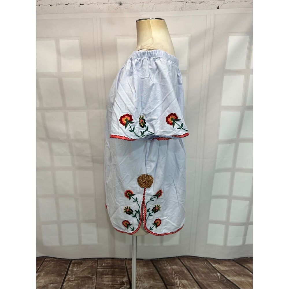 Zara light blue embroidered trim off the shoulder mini summer dress size small - Picture 8 of 12